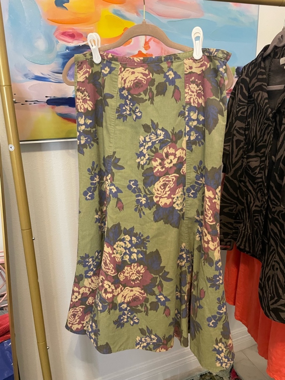 Boden Olive Green‎ Floral A-Line Midi Skirt Size 12